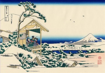 Casa de té en Koishikawa la mañana después de una nevada Katsushika Hokusai Ukiyoe Pinturas al óleo